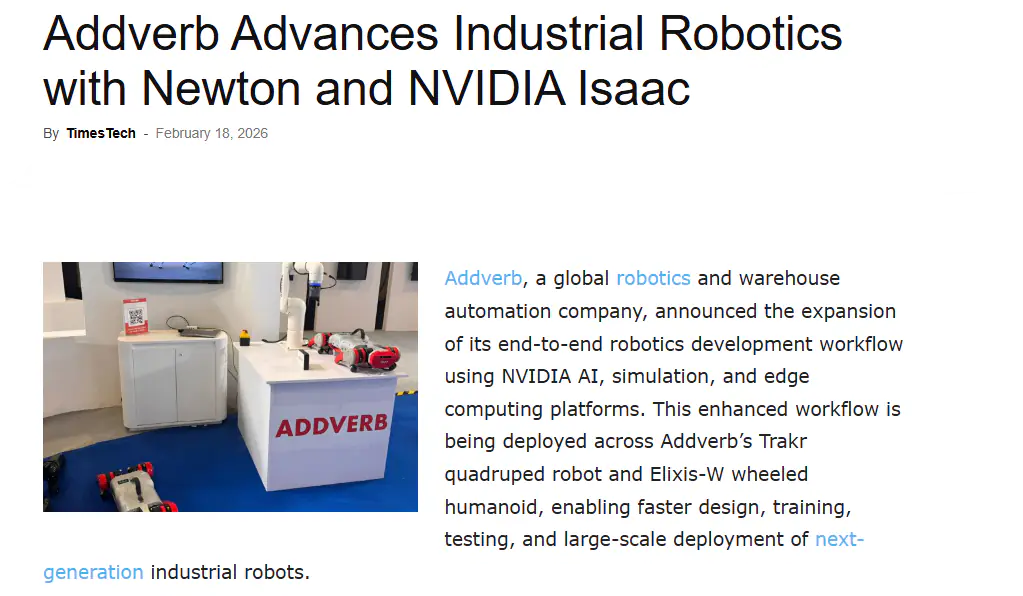 Addverb Accelerates Physical AI for Industrial Robotics with Newton and NVIDIA Isaac